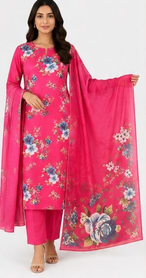 Alkaram Pink Printed Lawn Suit for Women – 3 Piece