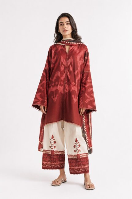 Zara Shahjahan Maroon Lawn Suit