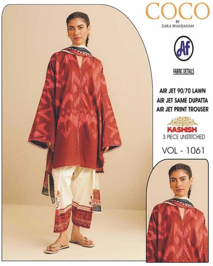 COCO by Zara Shahjahan Maroon 3 Piece Unstitched Lawn Suit