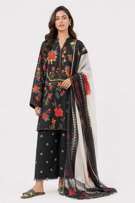 COCO by Zara Shahjahan Black 3 Piece Unstitched Lawn Suit