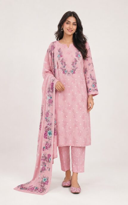 Maria B Pink 3 Piece Unstitched Digital Lawn Suit