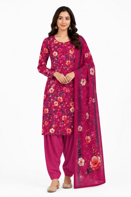 Alkaram Magenta Floral Printed Lawn Suit for Women – Premium 3 Piece Pakistani Summer Dress | Designer Lawn Collection