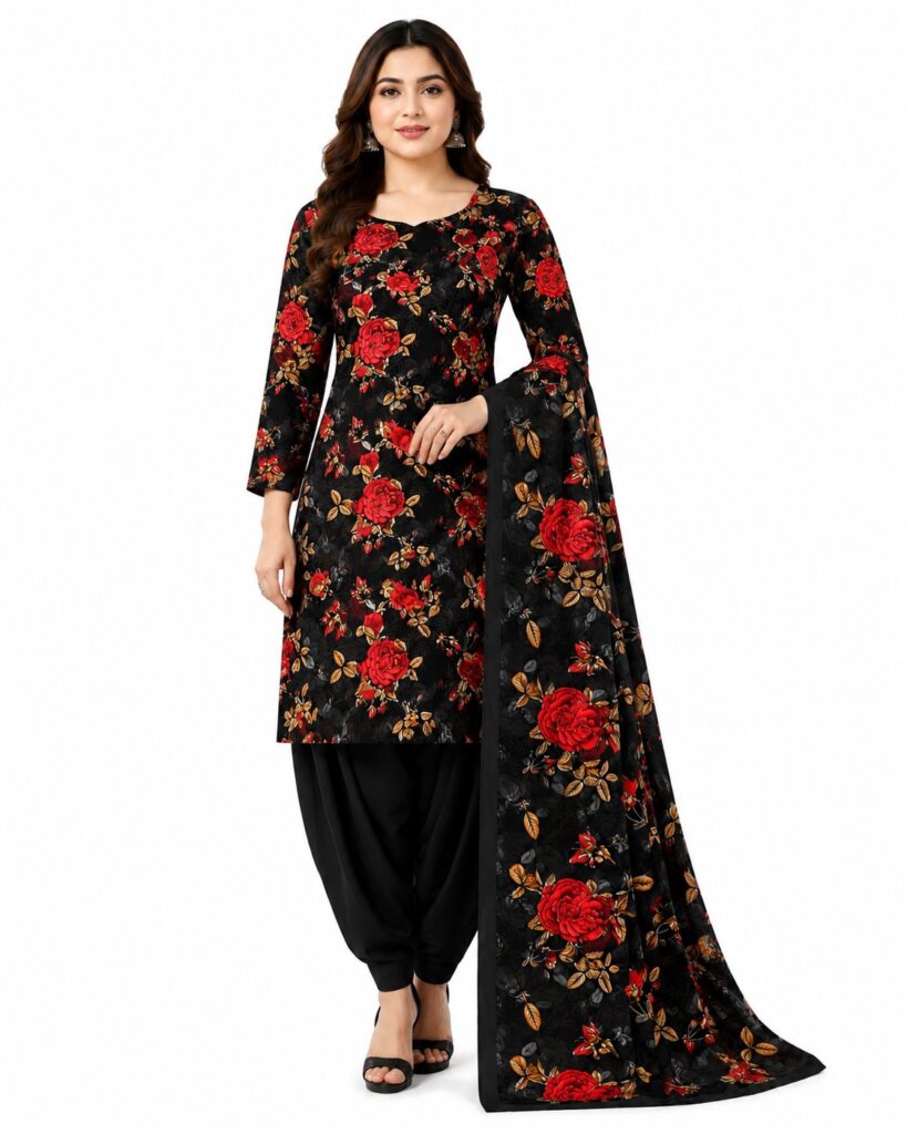 Alkaram Black Red Floral Printed Lawn 3 Piece Suit for Women