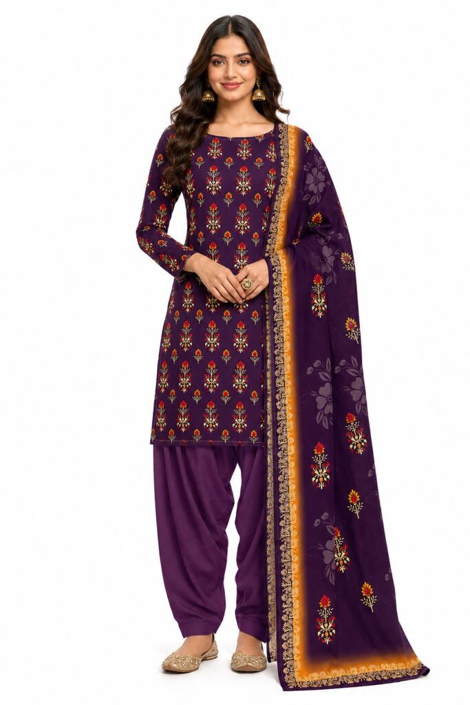 Alkaram Luxury Purple Lawn Suit – Women’s Floral Printed 3 Piece Summer Outfit