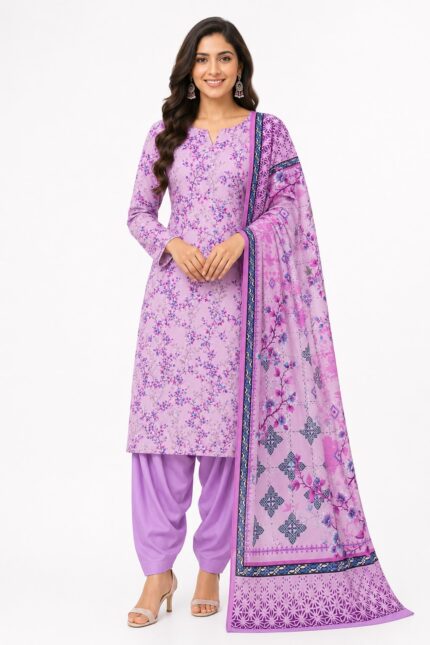 Alkaram Lilac Floral Printed Lawn Suit for Women – Luxury 3 Piece Pakistani Summer Outfit