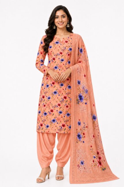 Alkaram Peach Blossom Printed Lawn Suit for Women