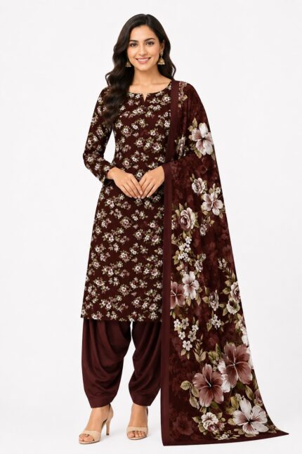 Alkaram Maroon Floral Printed Lawn Suit for Women – 3 Piece Pakistani Designer Lawn Dress with Dupatta