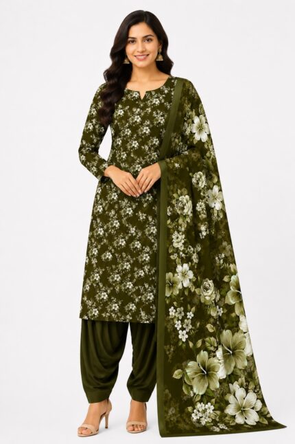 Alkaram Printed Lawn Suit for Women – Olive Green Floral