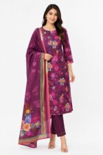 Alkaram Plum Purple Printed Lawn Suit for Women