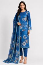 Alkaram Royal Blue Printed Lawn Suit for Women