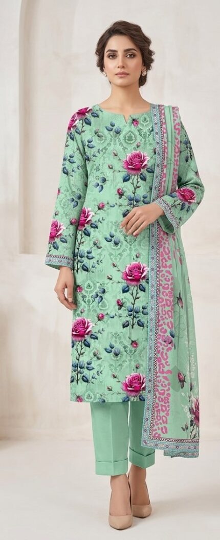 Alkaram Mint Green Printed Lawn Suit for Women